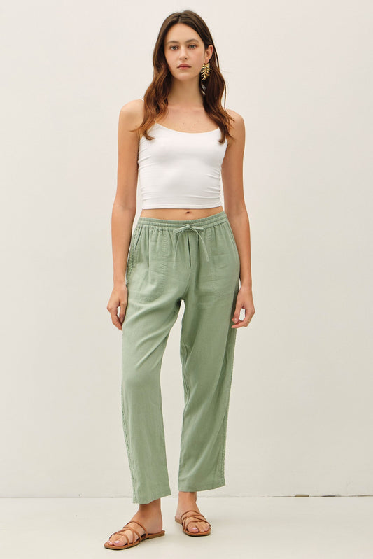 Crochet Trim Linen Pants