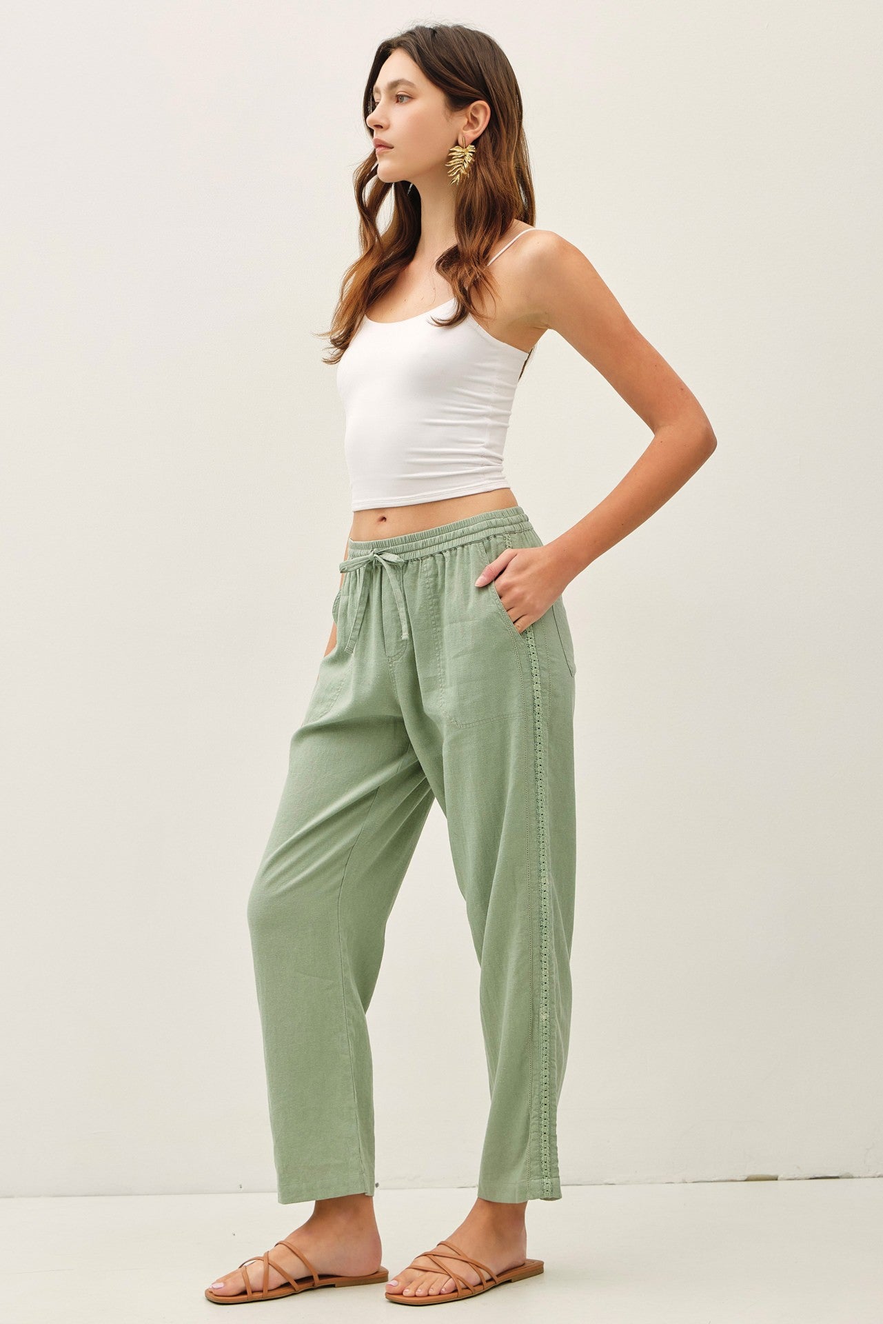 Crochet Trim Linen Pants