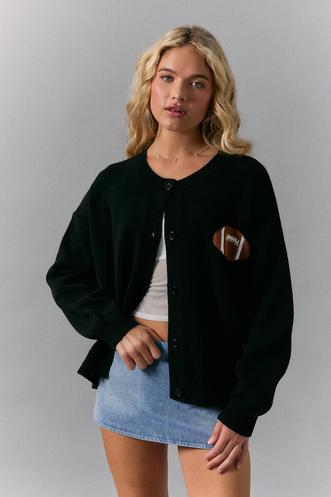 Football Knit Cardigan Sweater