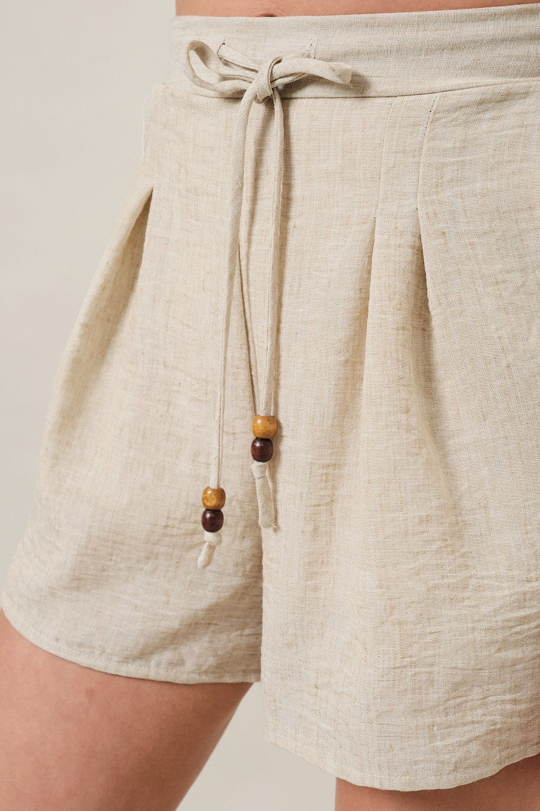 Beaded Drawstring Linen Shorts