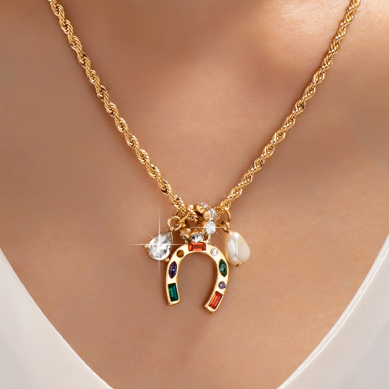 Rainbow Horseshoe Charm Necklace