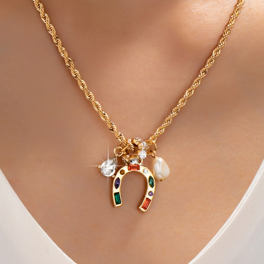 Rainbow Horseshoe Charm Necklace