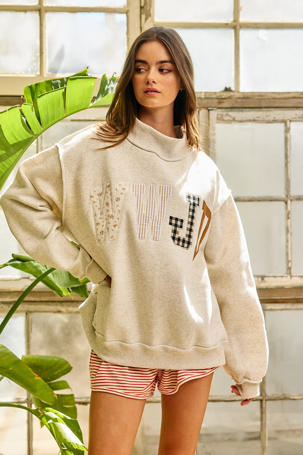 WWJD Embroidered Oversized Sweatshirt
