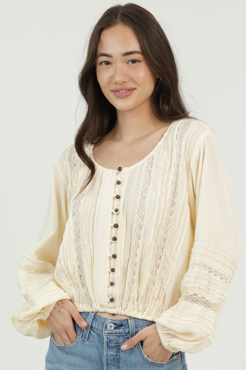 Lace Trim Button Front Blouse