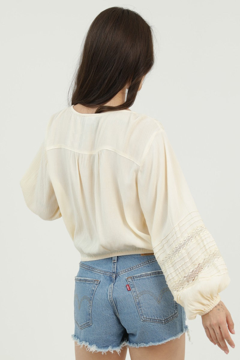 Lace Trim Button Front Blouse