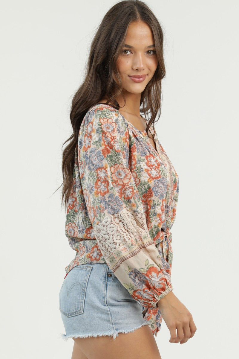 Floral Tie Front Blouse