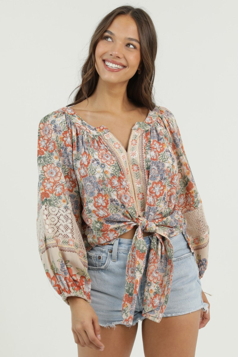 Floral Tie Front Blouse