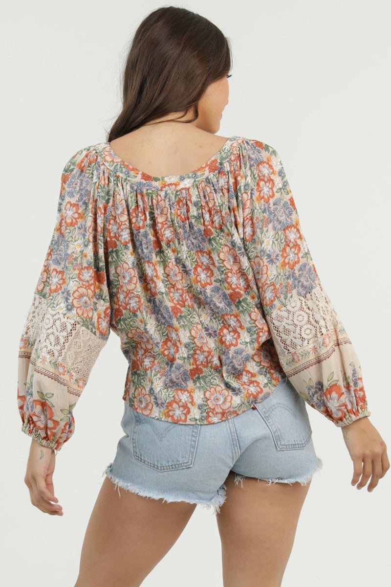 Floral Tie Front Blouse