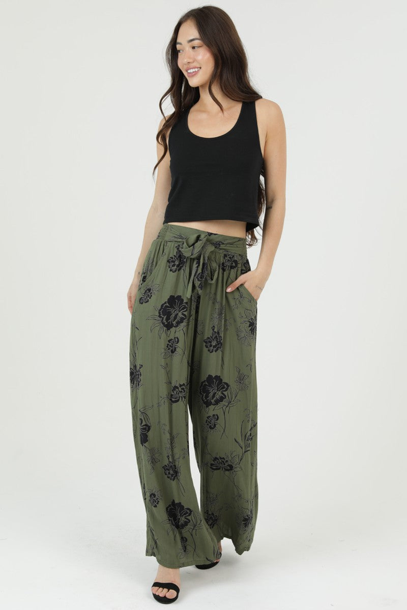 Floral Drawstring Palazzo Pants