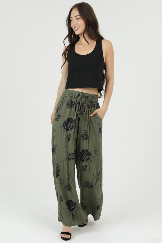 Floral Drawstring Palazzo Pants