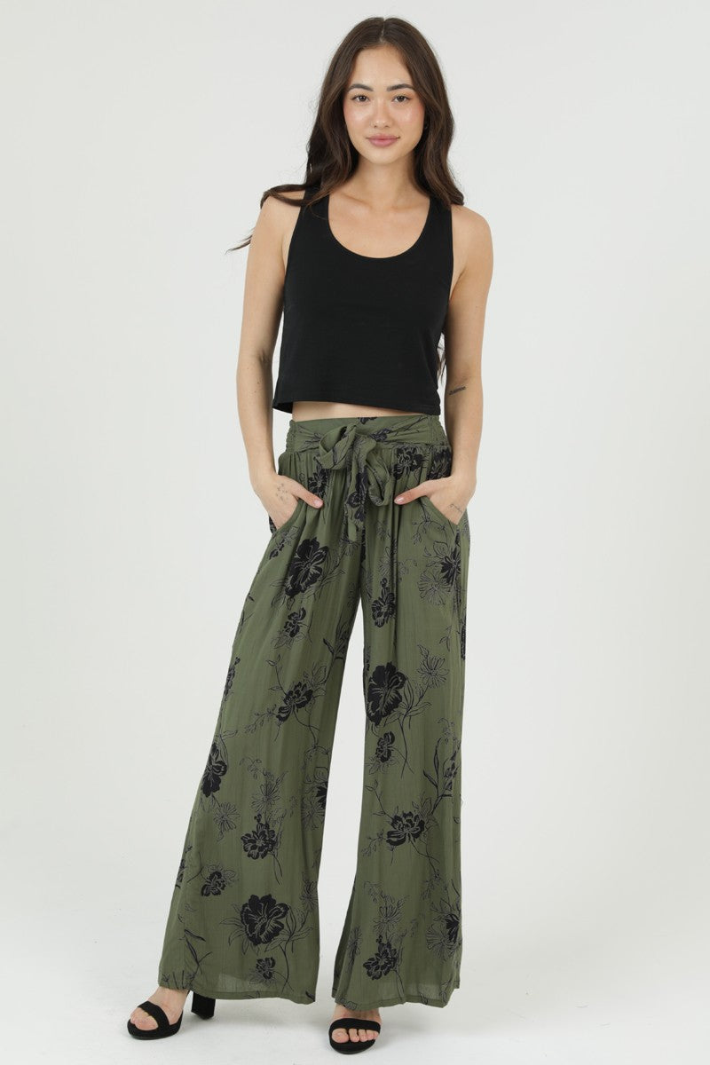 Floral Drawstring Palazzo Pants