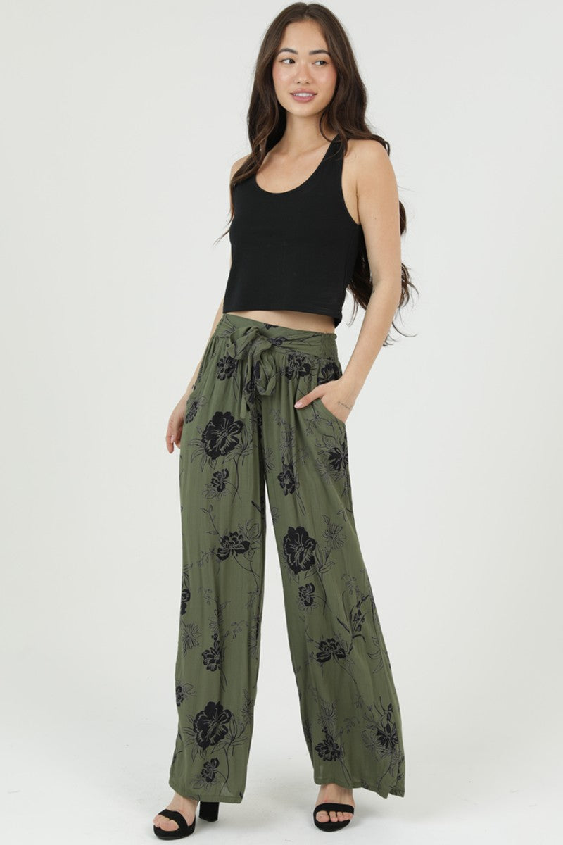 Floral Drawstring Palazzo Pants
