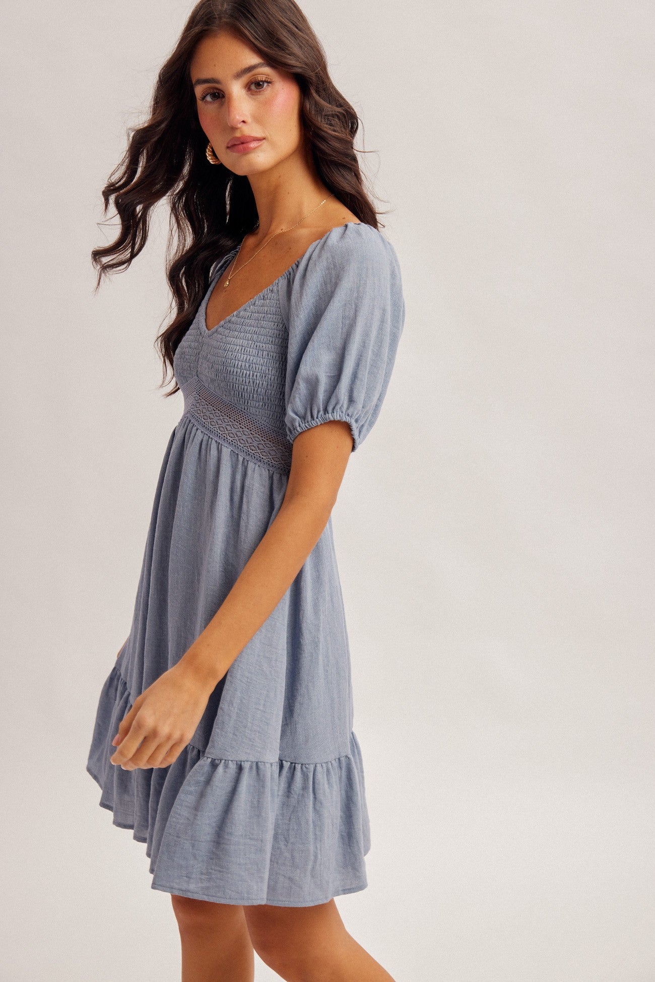Lace Ruffle Babydoll Mini Dress