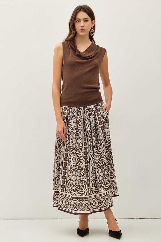 Printed Pleated Maxi Skirt