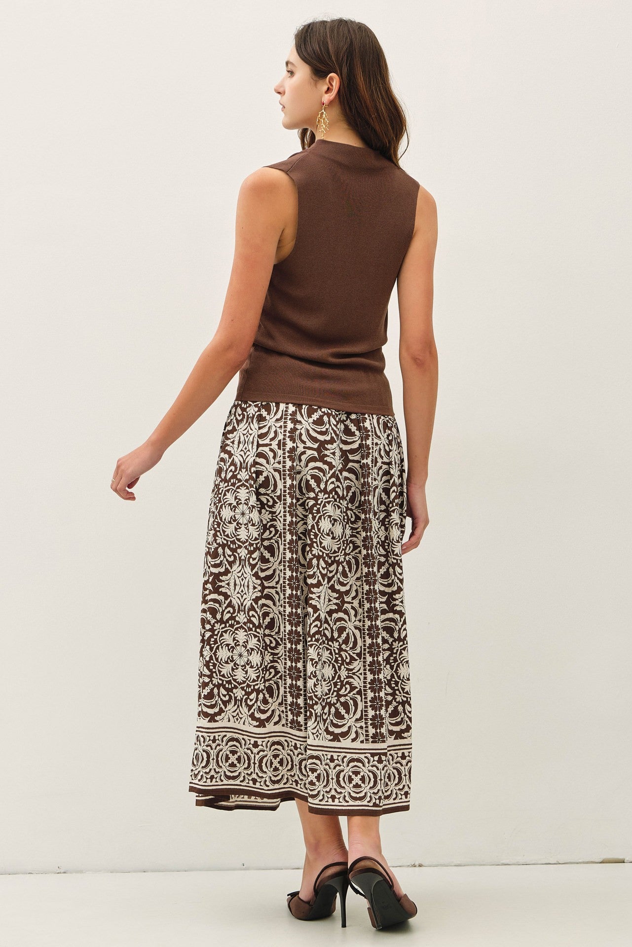 Printed Pleated Maxi Skirt