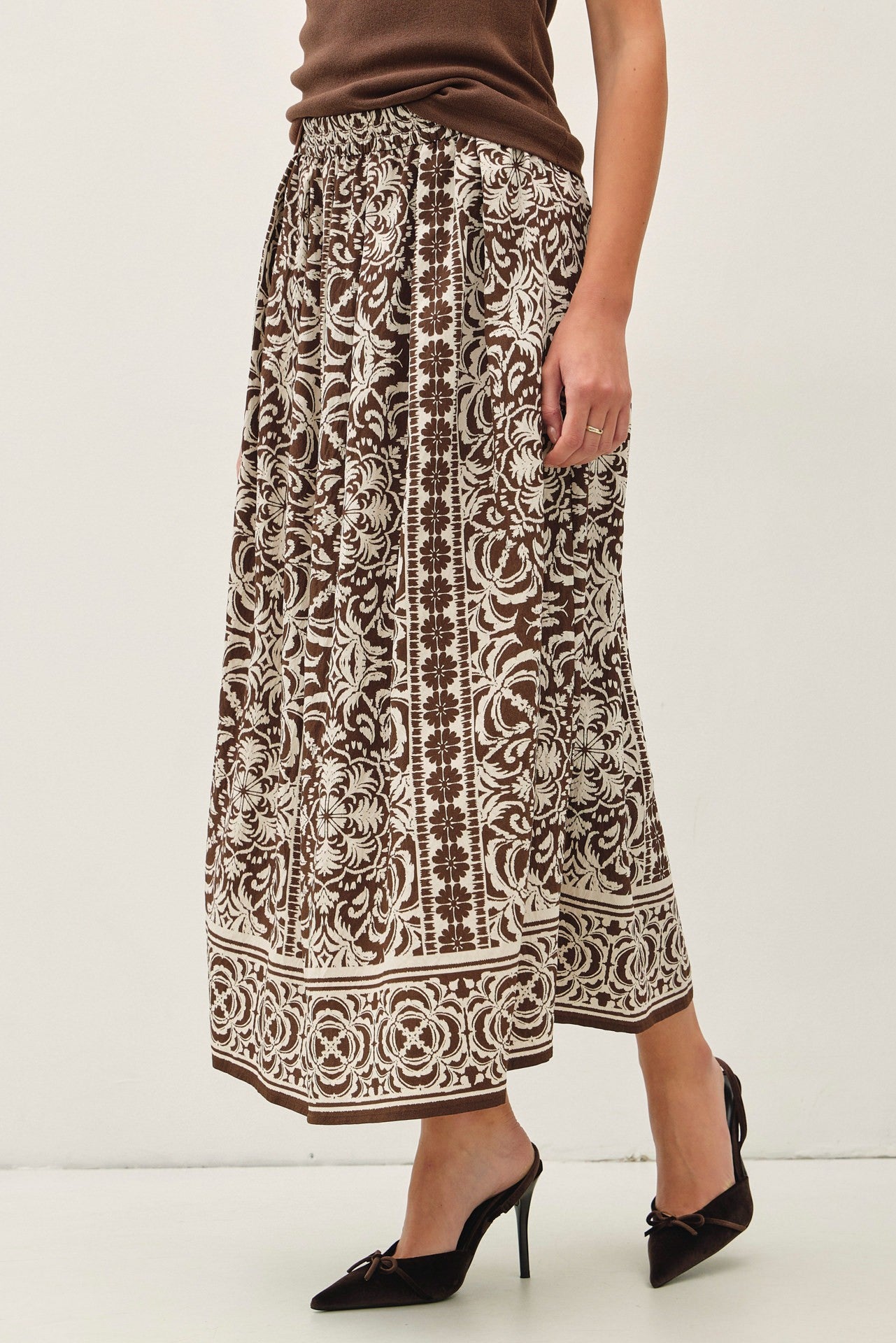 Printed Pleated Maxi Skirt