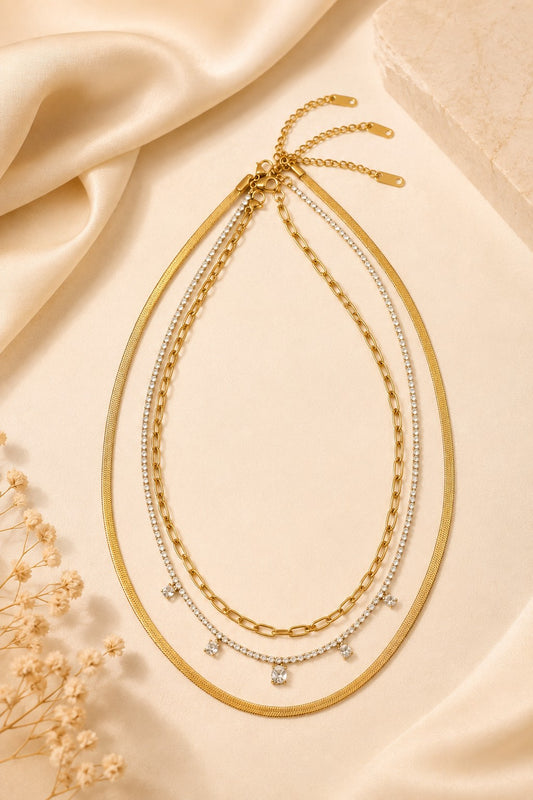 18K Gold Layered Rhinestone Necklace