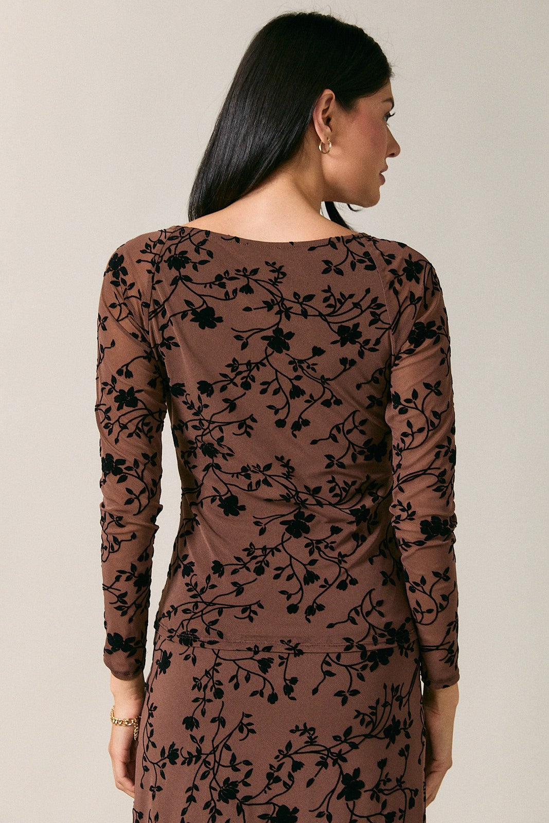 Floral Flocked Mesh Top