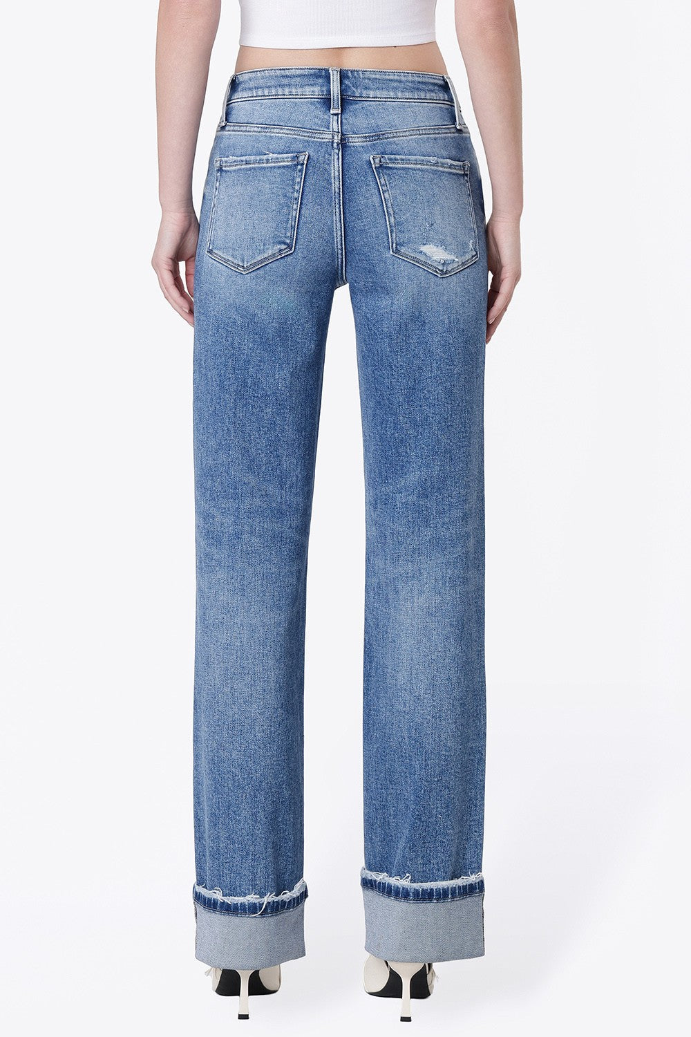 Flying Monkey High Rise Distressed Cuffed Wide Leg Jeans