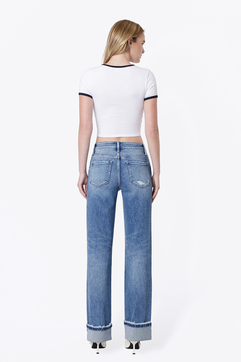 Flying Monkey High Rise Distressed Cuffed Wide Leg Jeans