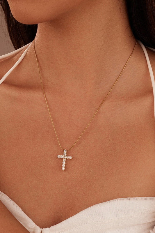 18K Gold Rhinestone Cross Necklace