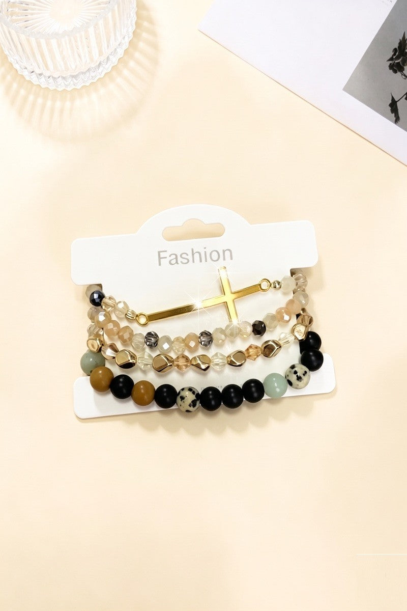 Cross Stackable Beaded Bracelet Set