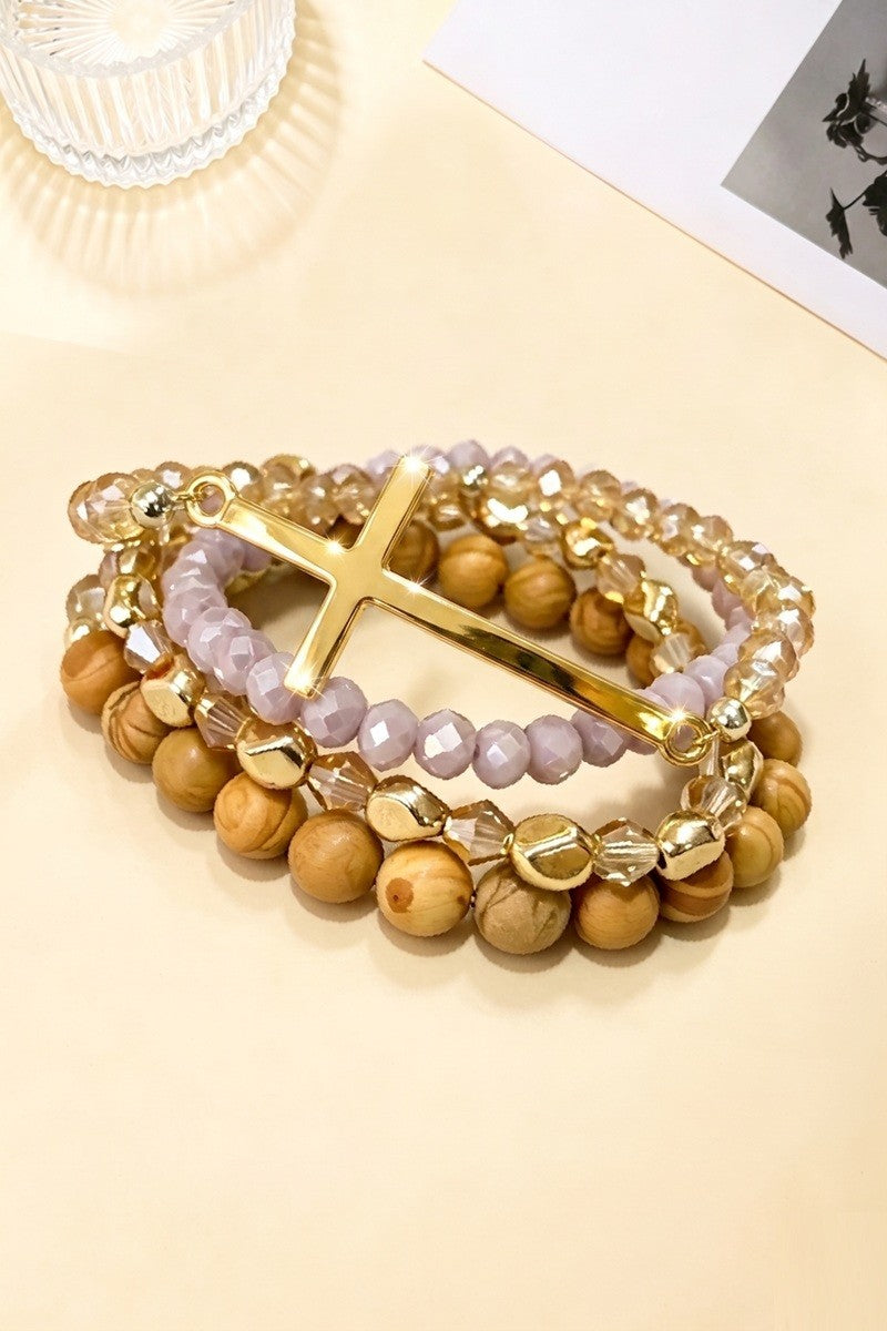 Cross Stackable Beaded Bracelet Set