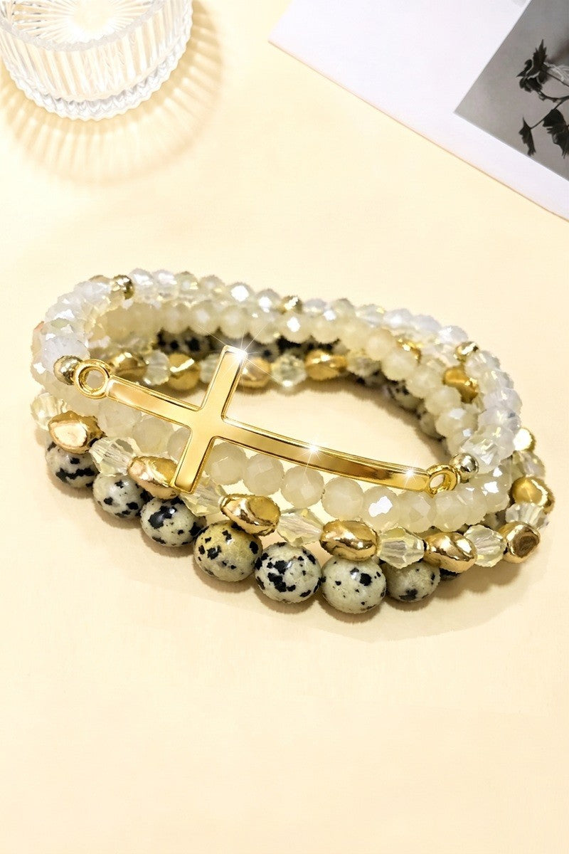 Cross Stackable Beaded Bracelet Set