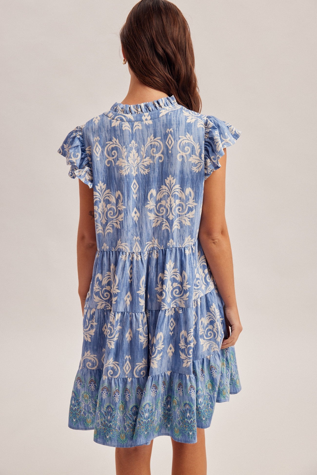 Flutter Sleeve Tiered Mini Dress