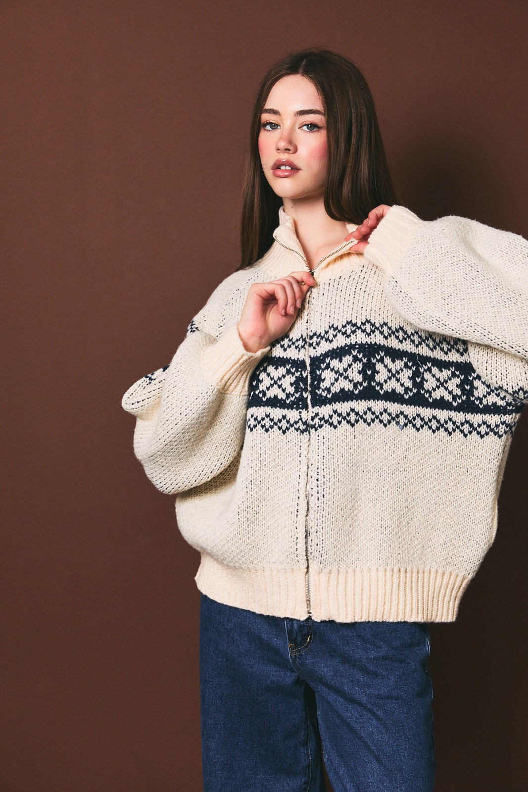 Fair Isle Zip Sweater Jacket