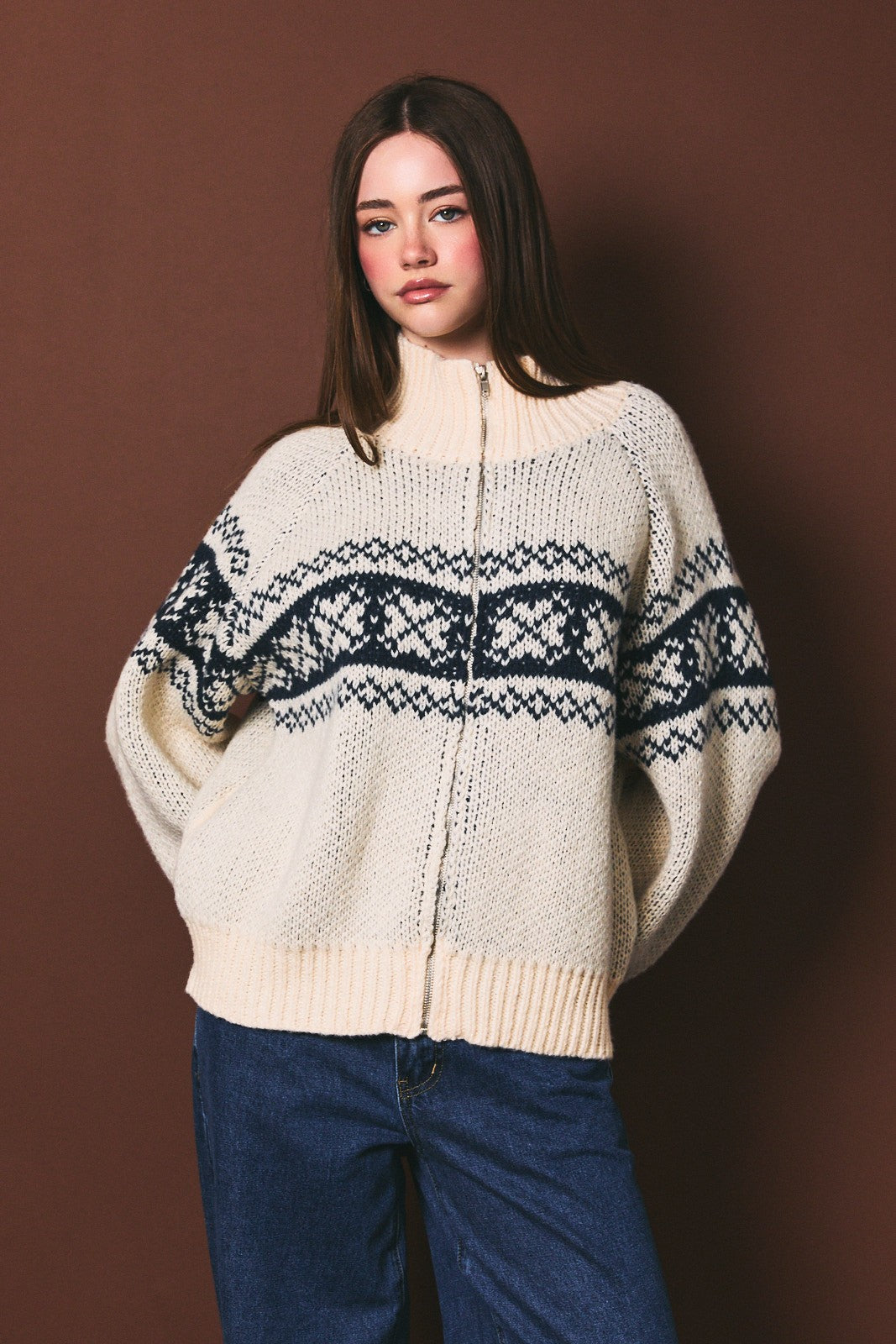 Fair Isle Zip Sweater Jacket