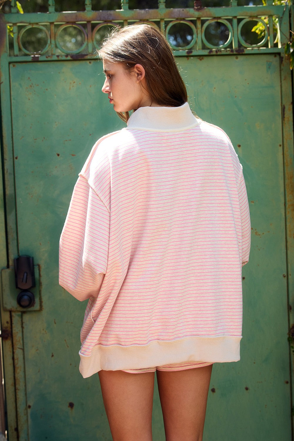 Striped Mock Neck Oversized Sweatshirt