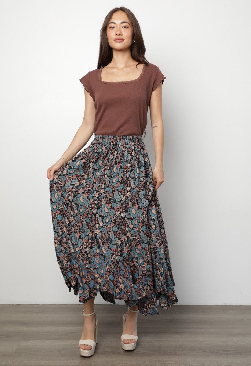 Floral Tiered Maxi Skirt