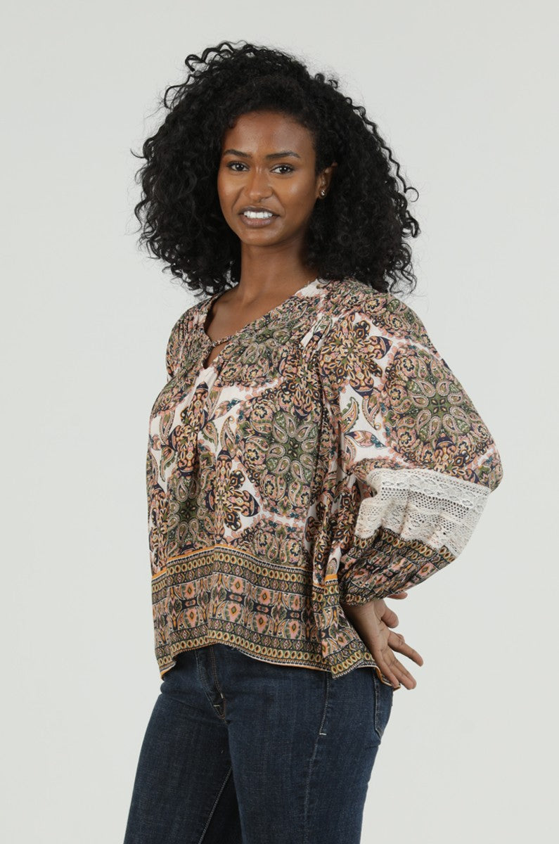 Boho Paisley Lace Sleeve Blouse