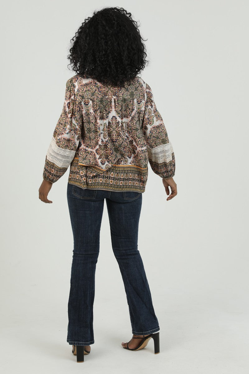 Boho Paisley Lace Sleeve Blouse
