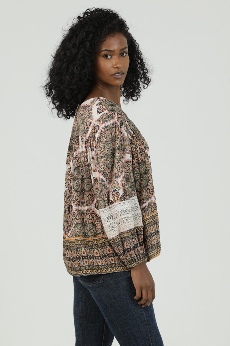 Boho Paisley Lace Sleeve Blouse