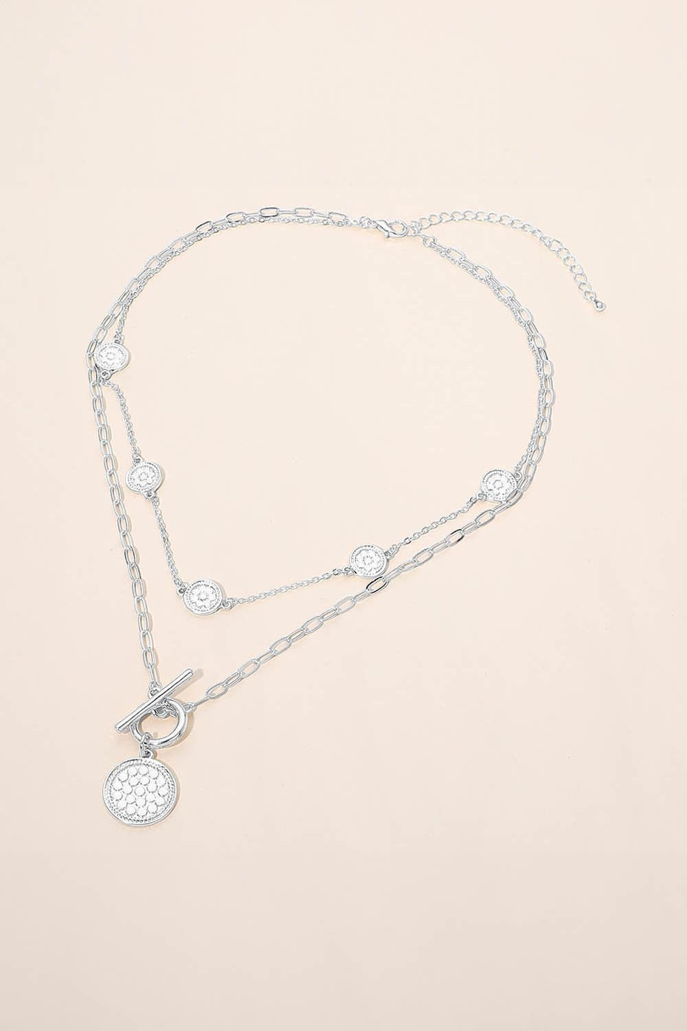 Layered Coin Charm Toggle Necklace