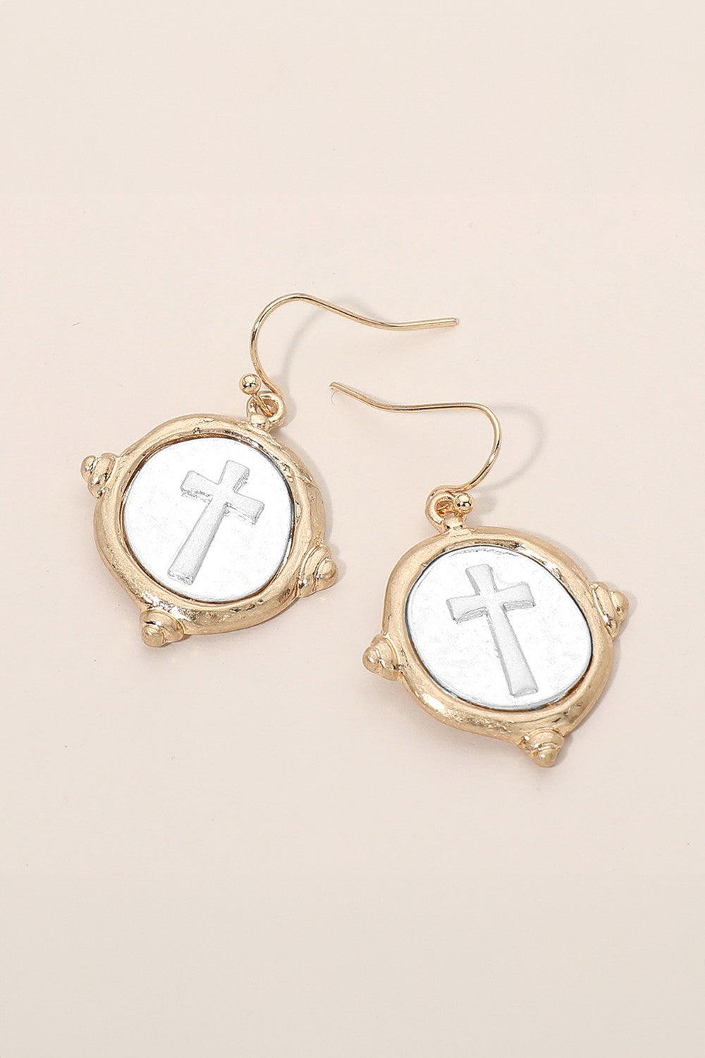 Vintage Cross Medallion Drop Earrings