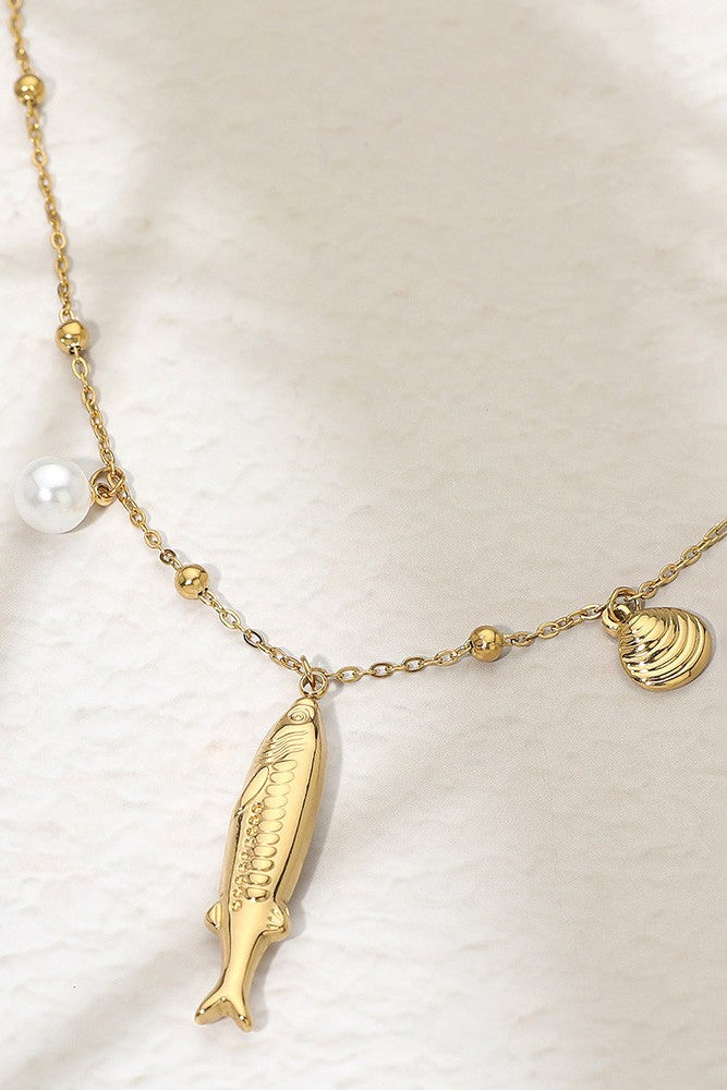 Fish Pearl Shell Charm Necklace
