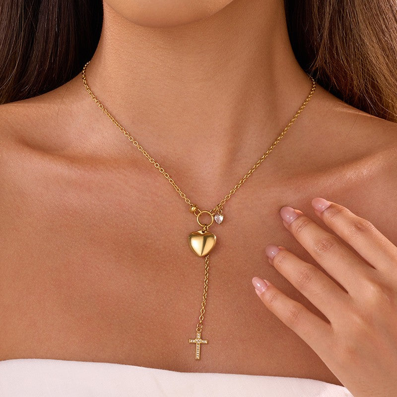 18K Gold Heart Lariat Necklace