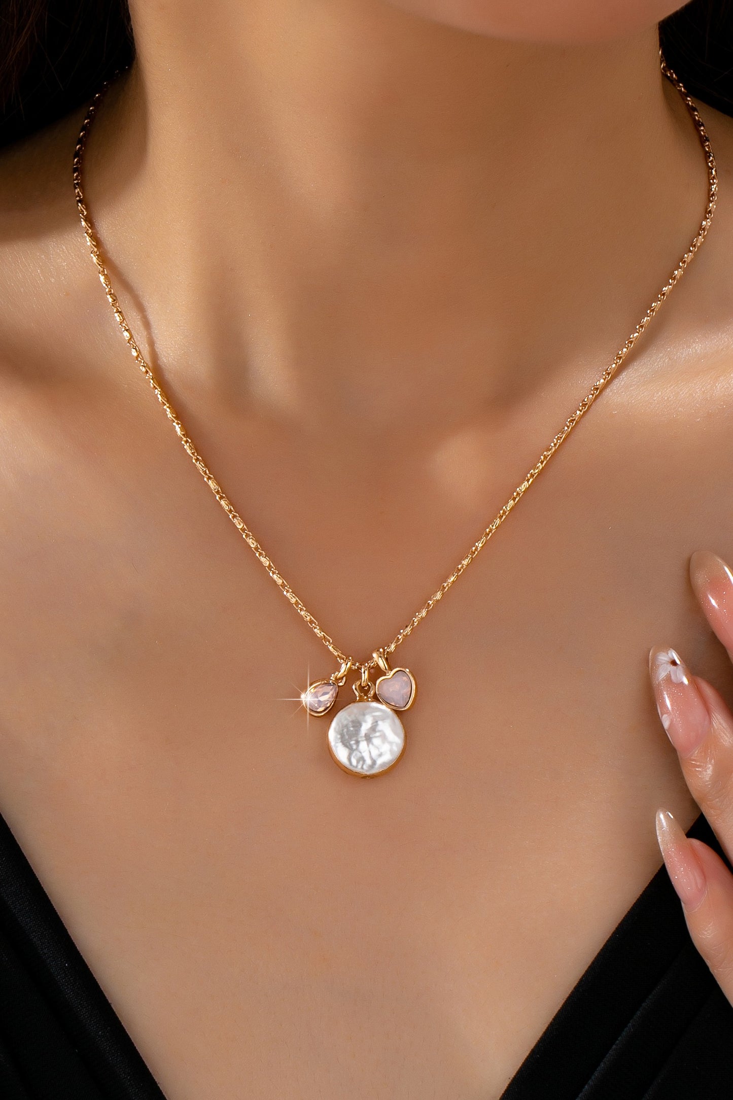 Pearl & Iridescent Charm Necklace