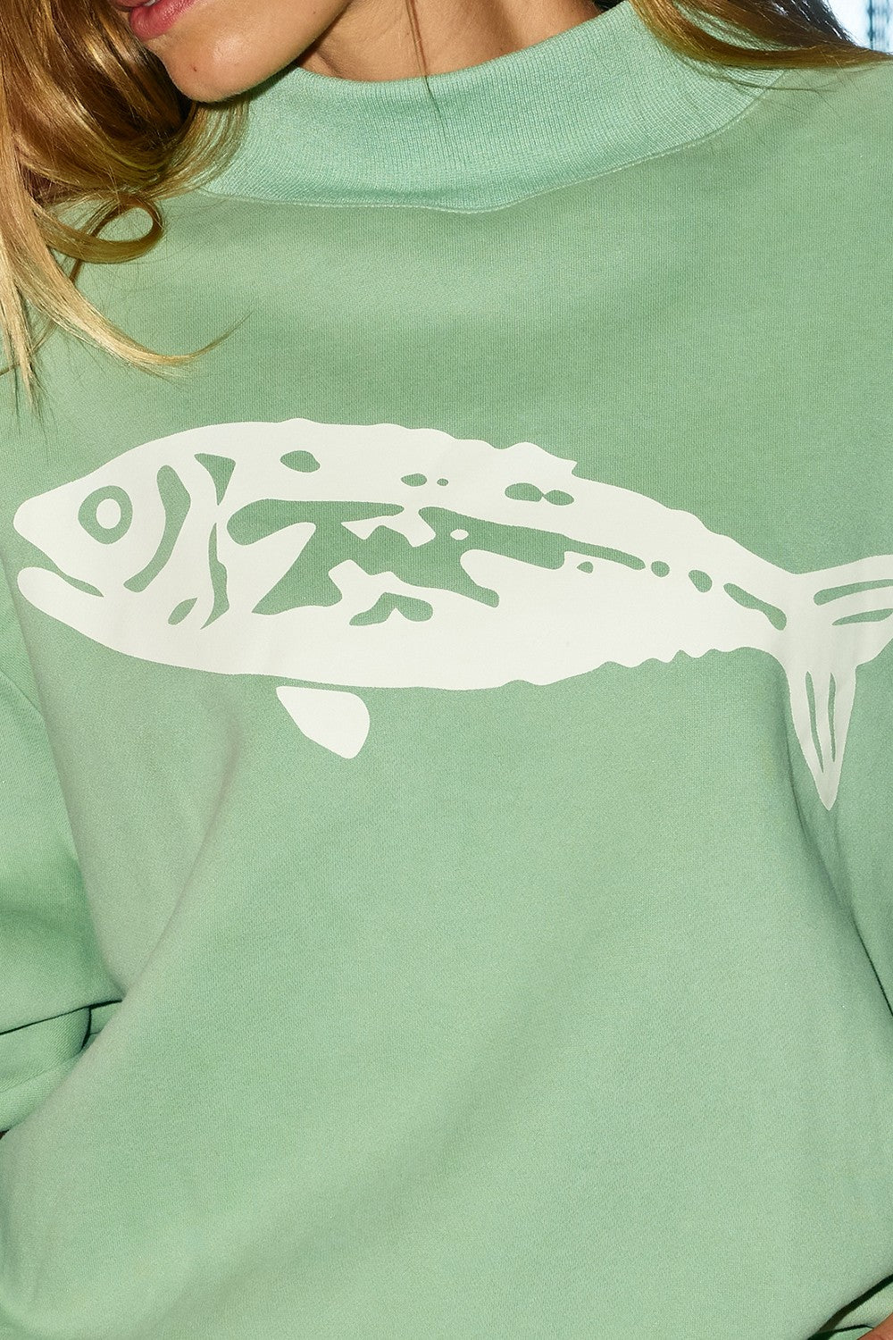 Vintage Fish Graphic Mockneck Sweatshirt