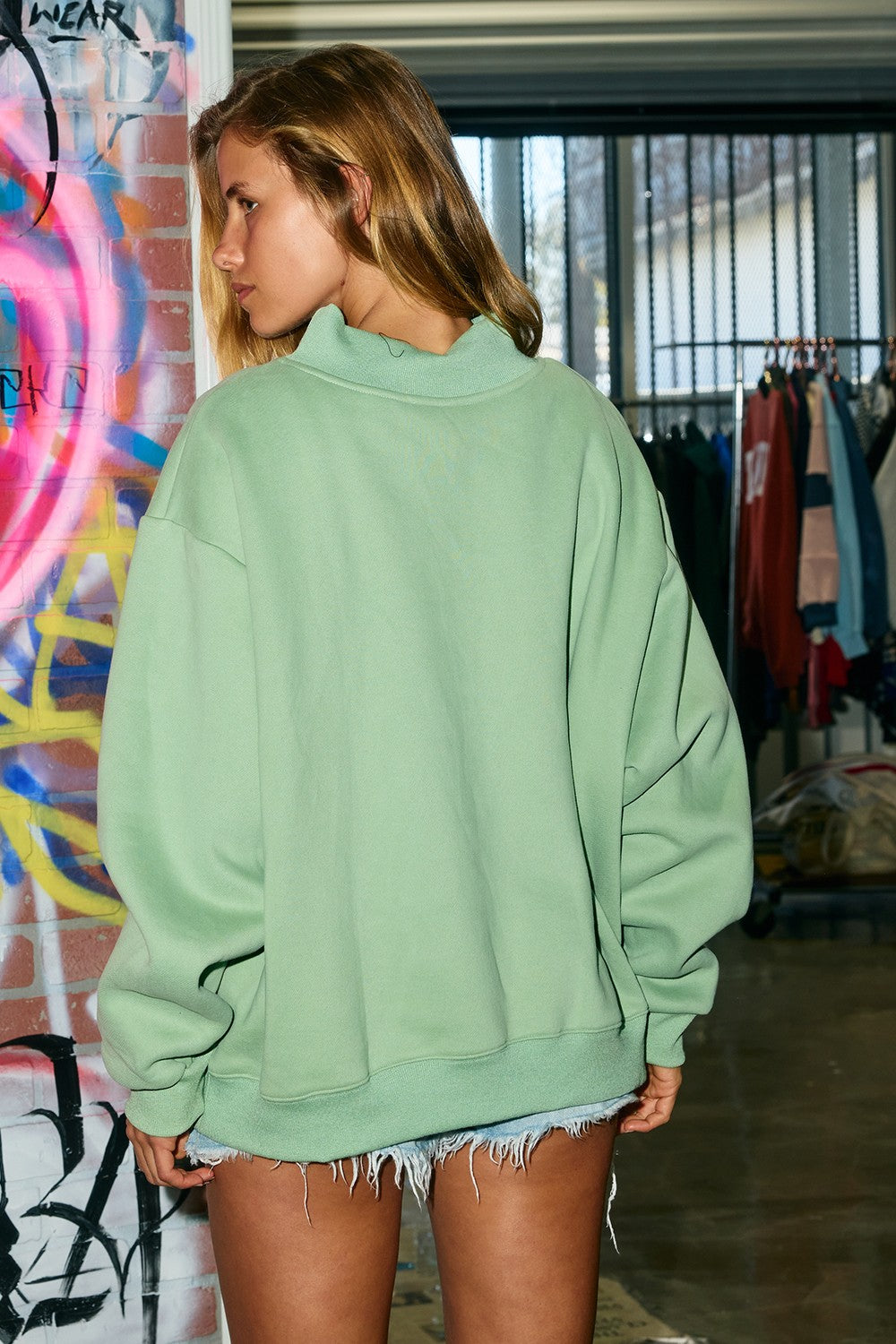 Vintage Fish Graphic Mockneck Sweatshirt