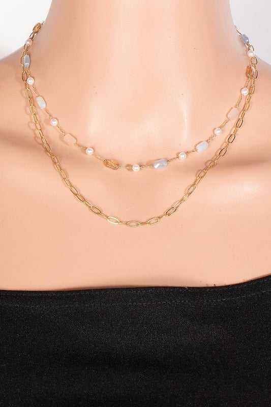 Pearl & Faceted Layered Necklace- 2 Colors!