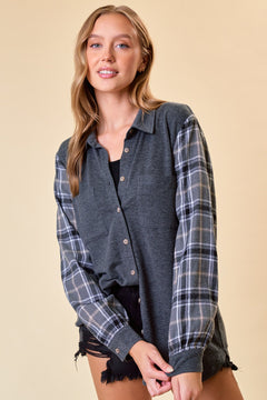 Smokey Silhouette Plaid Sleeve Shacket