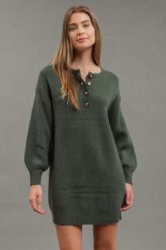 Going Along Half Button Sweater Dress