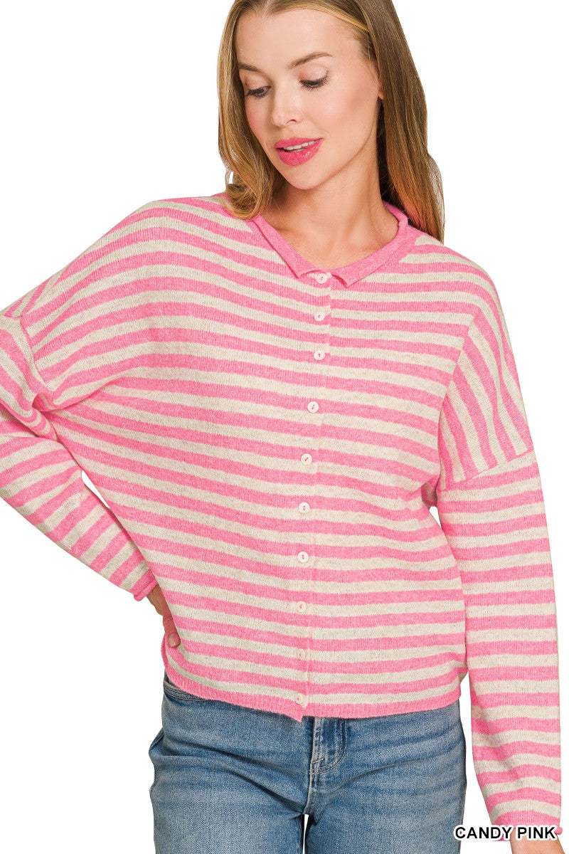Striped Collared Sweater Cardigan