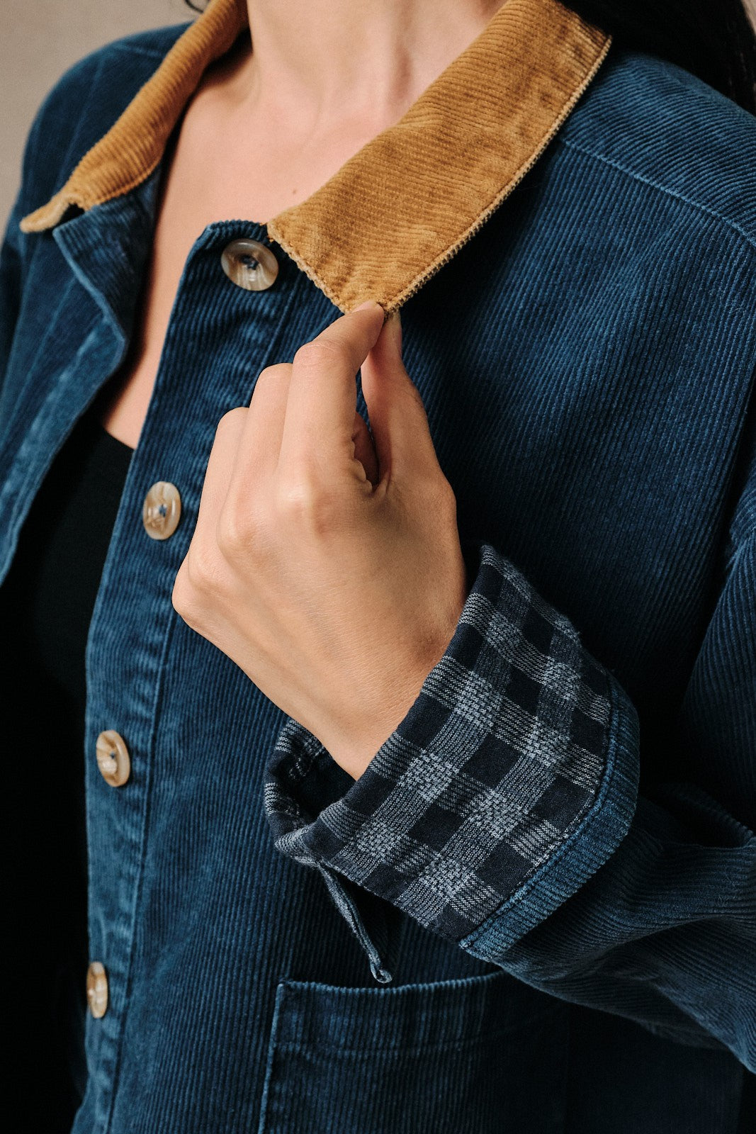 Plaid Cuff Corduroy Barn Jacket