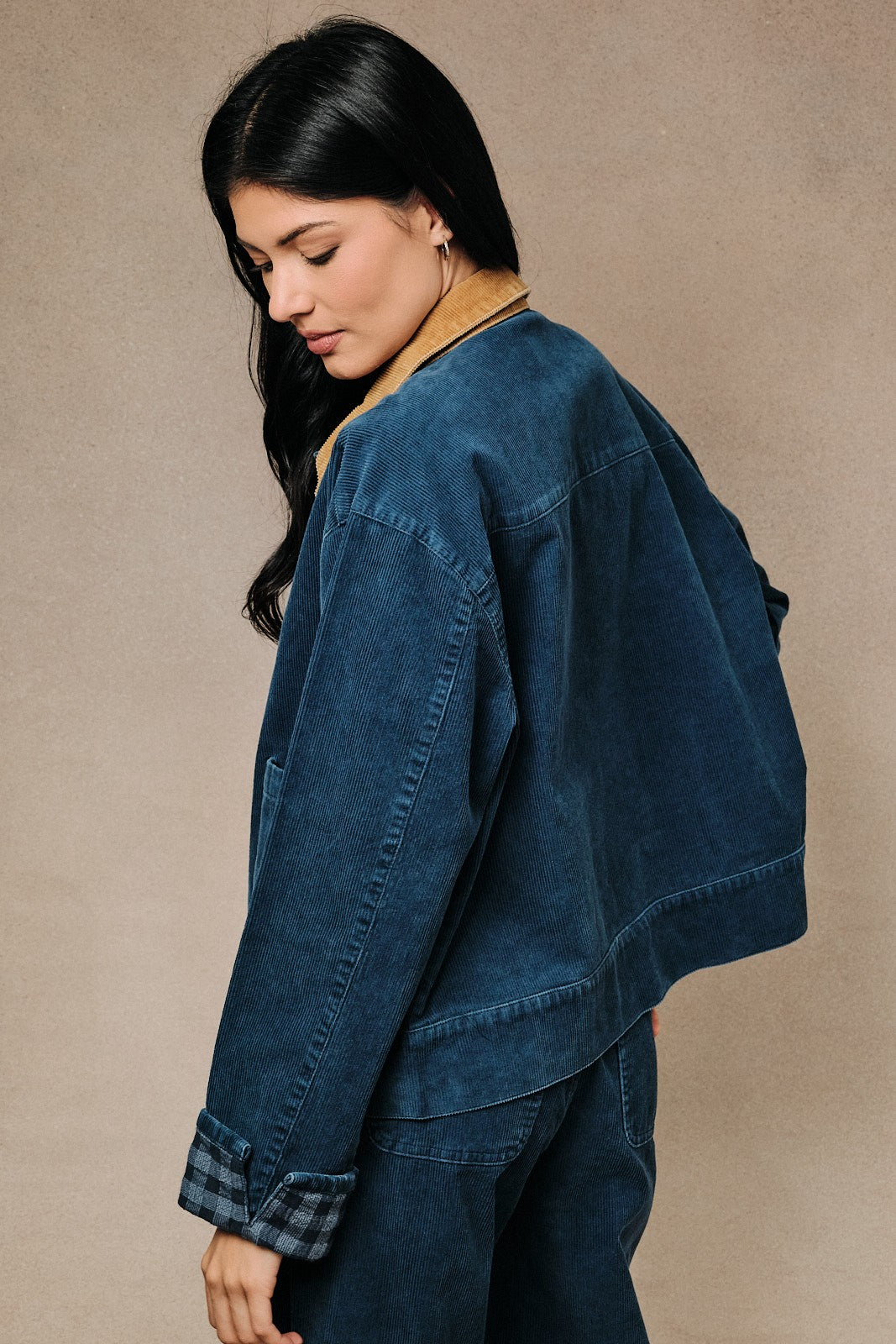 Plaid Cuff Corduroy Barn Jacket