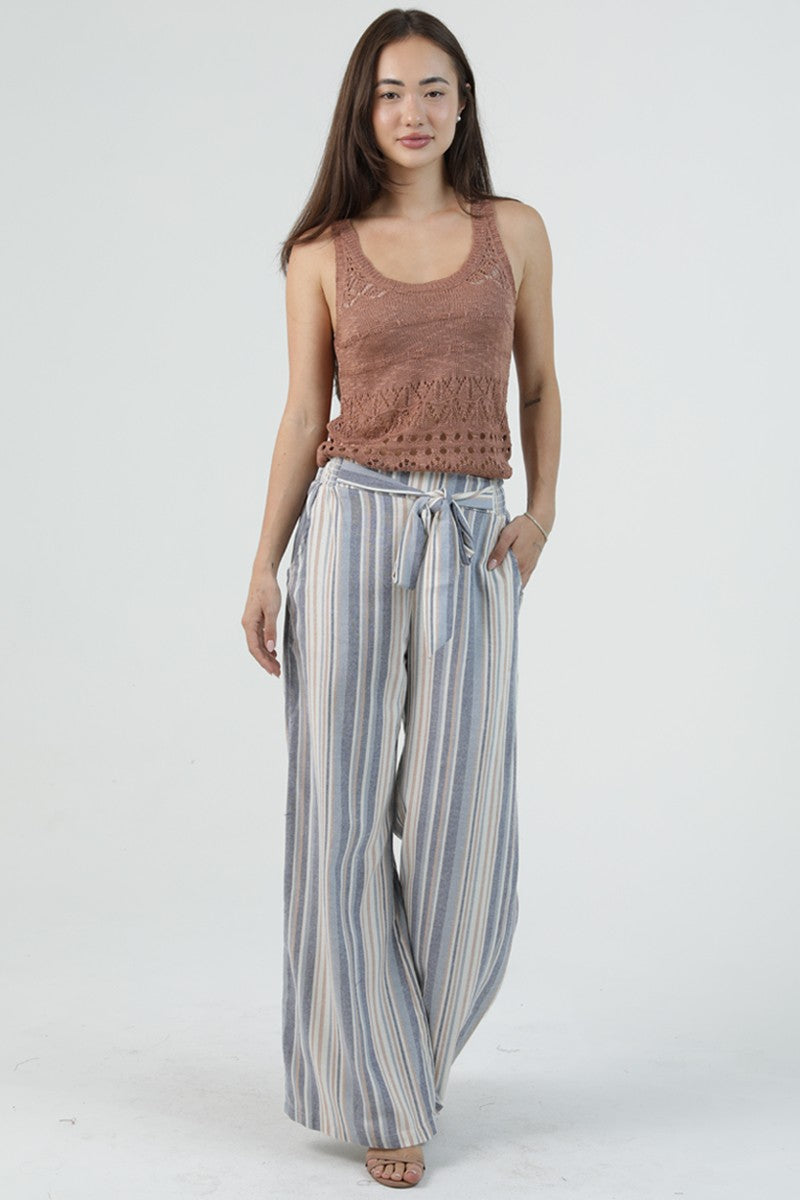 Striped Paperbag Wide Leg Pants